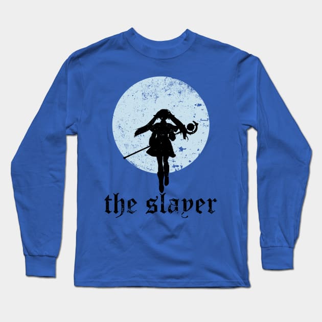 A design featuring Frieren the elf girl character as Frieren the Slayer with full moon background from Sousou no Frieren Frieren Beyond Journeys End or Frieren at the Funeral anime fall 2023 SNF49 Long Sleeve T-Shirt by Animangapoi